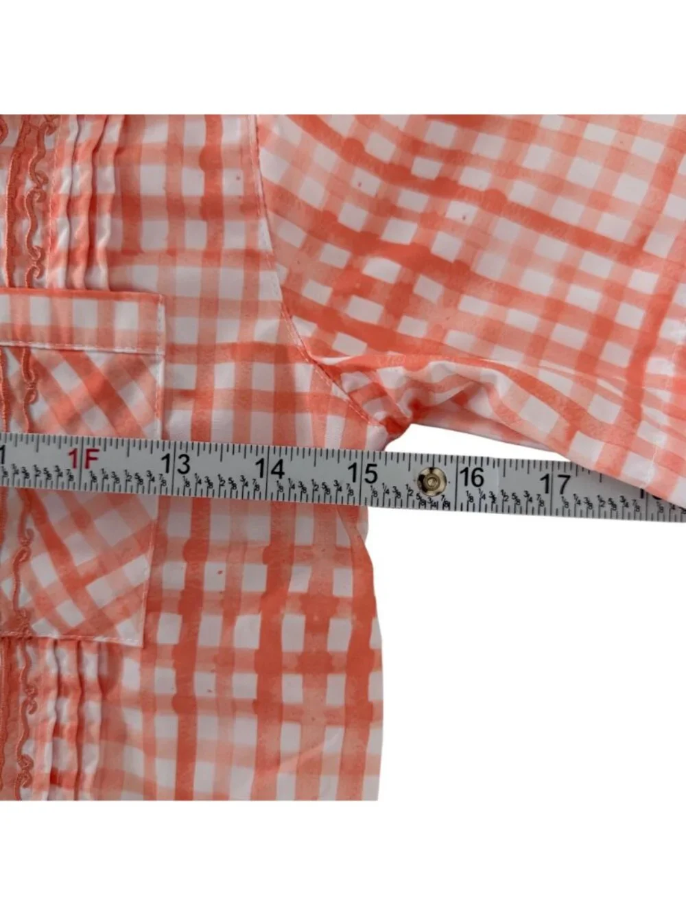 NWT Blue Quail Guayabera Orange White Check Short Sleeve Button Down Shirt (7)